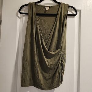 Harolds Olive Green Drape Front Women's Top Size L Euc